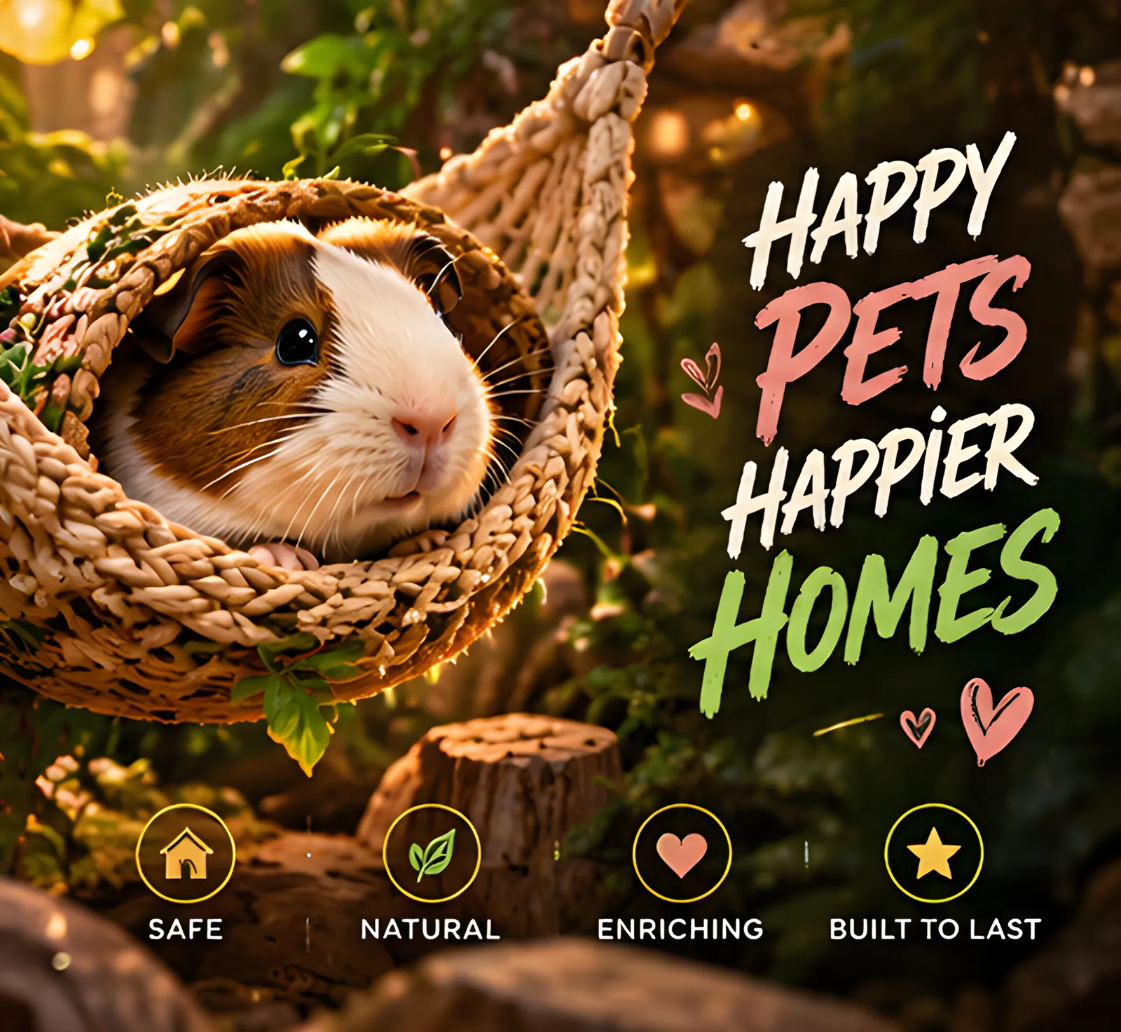Happy pets, happier homes: safe, natural, enriching, built to last.