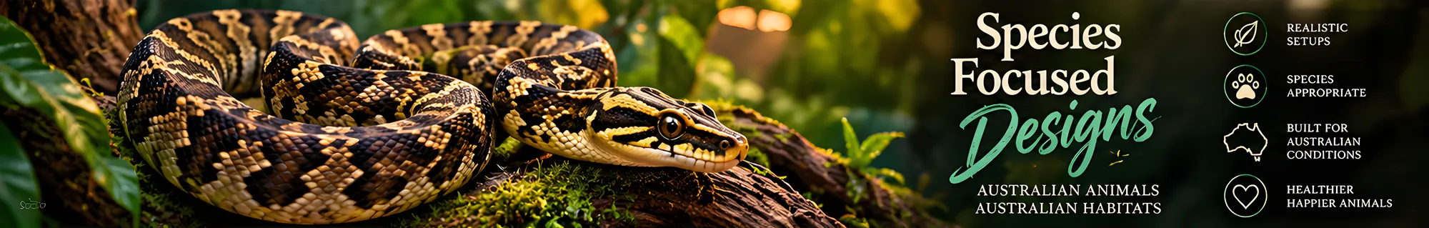 Species focused designs. Australian animals, Australian habitats: realistic setups, species appropriate, built for Australian conditions, healthier happier animals.