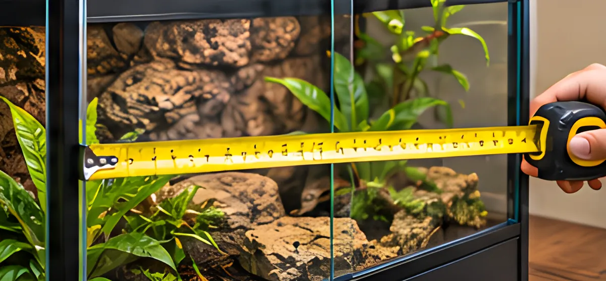 Illustration: How to measure a reptile enclosure before ordering a custom backdrop.