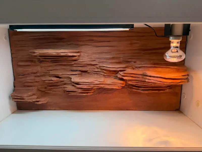 The final fit — four-foot layered rock backdrop being made by hand