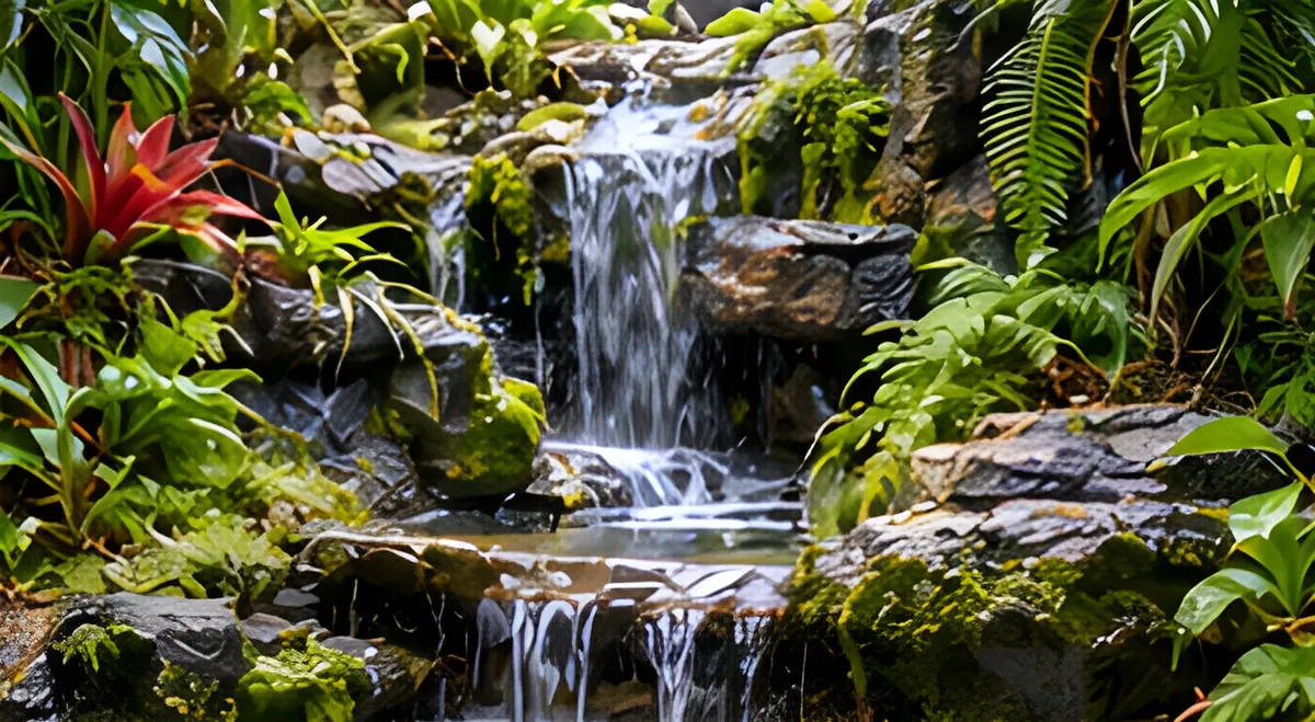Illustration: tropical waterfall backdrop